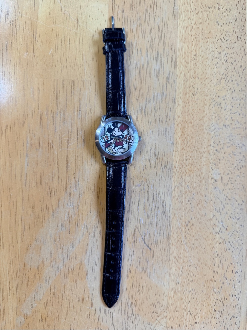 Disney Black Leather-Strap Watch